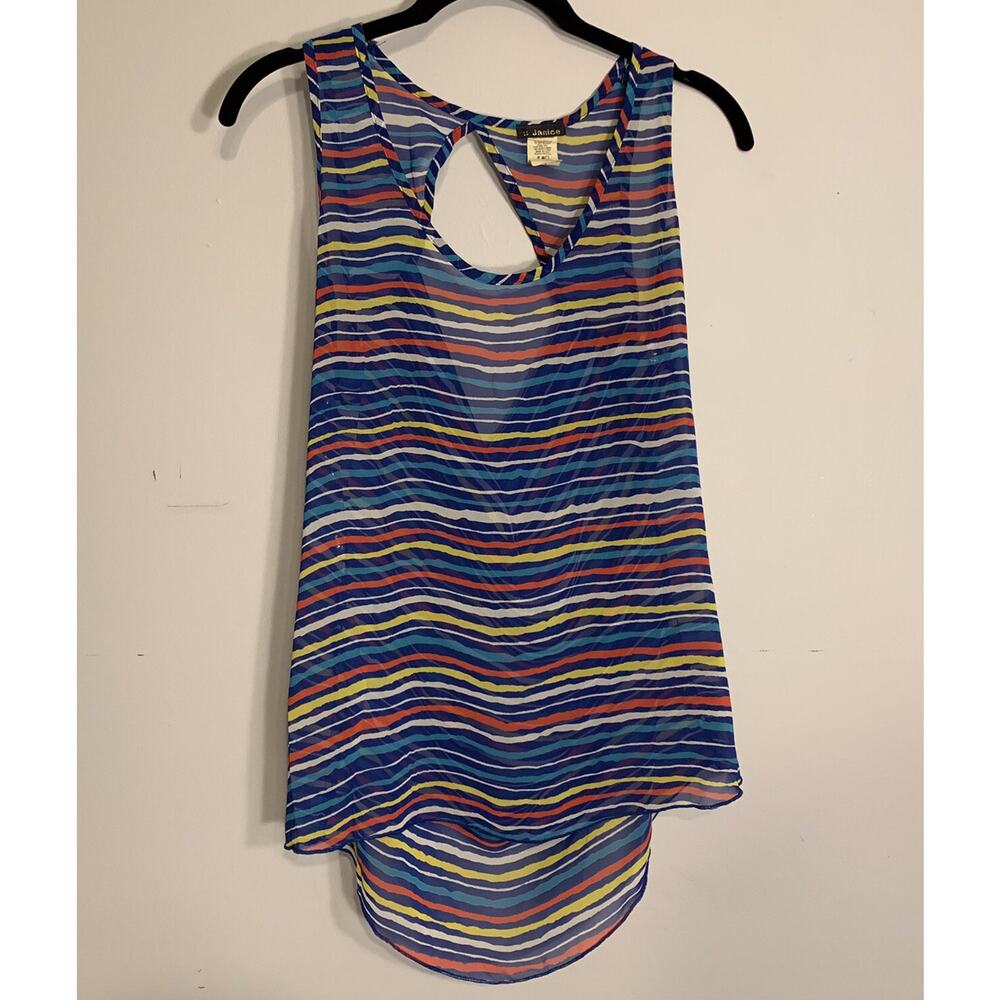 JANICE Tank Size Large Beach Sheer Chiffon beachwear Cutout Back Rainbow